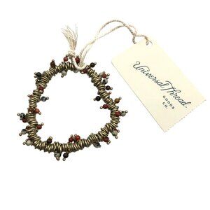 Universal Thread Bracelet Genuine Stone Beaded Brown Stretch Rings Gold Tone